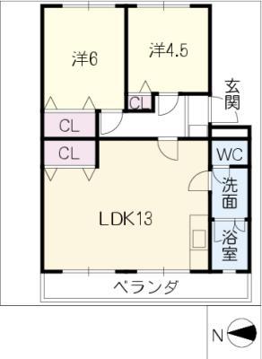 コーポ三立(2LDK/4階)の間取り写真