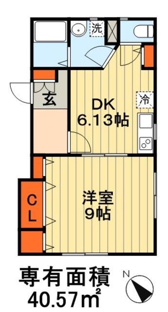 ナリトモ仁戸名B(1DK/1階)の間取り写真