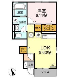カーサデバンブー(1LDK/1階)の間取り写真