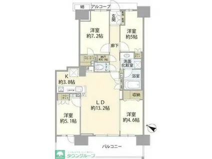 エアヒルズ藤沢(4LDK/10階)の間取り写真