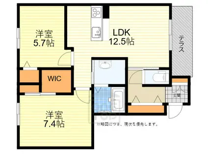 LE.BOIS箕面 A棟(2LDK/1階)の間取り写真