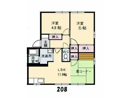 コスモタウン森岡 D棟(2LDK/2階)の間取り写真