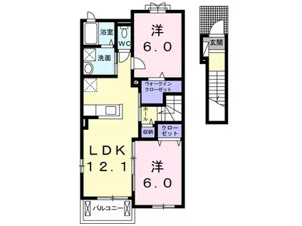 トーラス I(2LDK/2階)の間取り写真