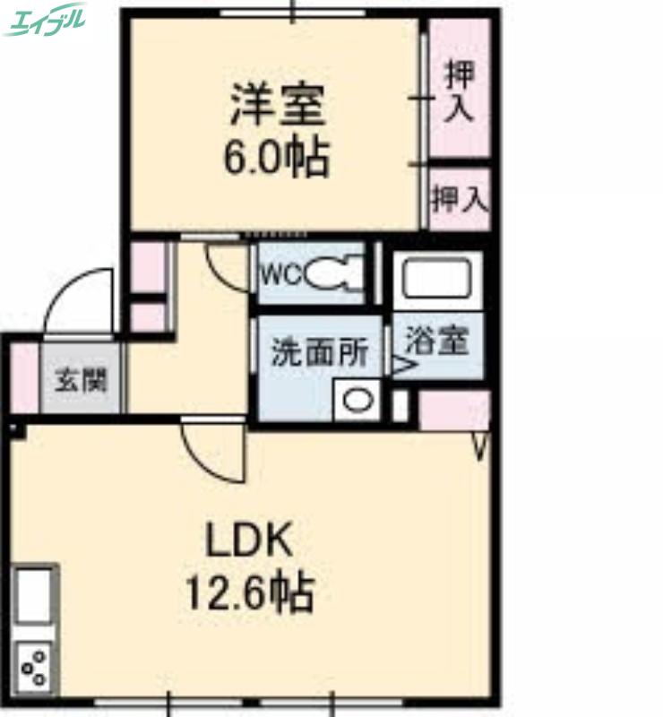 ディアスわかば(1LDK/1階)の間取り写真