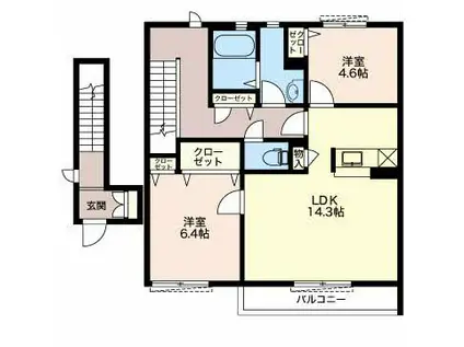 ヴィラ・アイリス A棟(2LDK/2階)の間取り写真