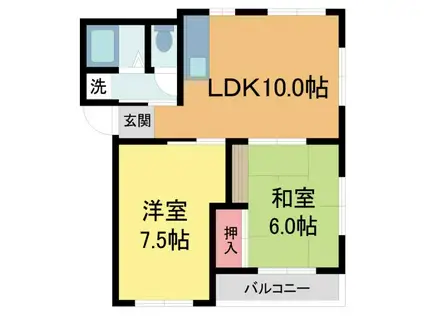 サニーハイツ浦風(2LDK/1階)の間取り写真