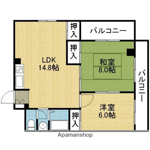 シャンボール今里II番館(2DK/2階)の間取り写真
