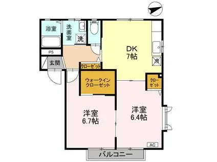 ラルジュ・リヴィエール(2DK/1階)の間取り写真