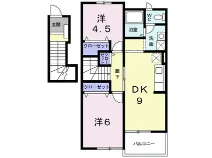 エスパシオII(2DK/2階)の間取り写真