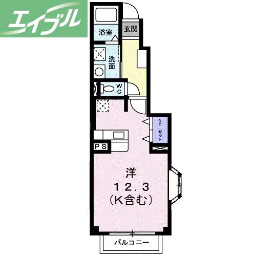 マーヴェラスA棟(ワンルーム/1階)の間取り写真