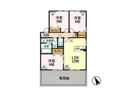 リビングタウン赤祖父B(3LDK/1階)の間取り写真