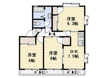 メゾン今泉東 B棟(3DK/1階)の間取り写真