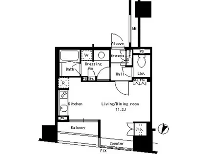 パークアクシス日本橋ステージ(ワンルーム/9階)の間取り写真