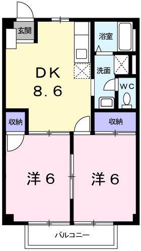 アネックス今在家(2DK/1階)の間取り写真