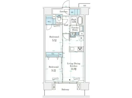 ハビテ本厚木(2LDK/5階)の間取り写真