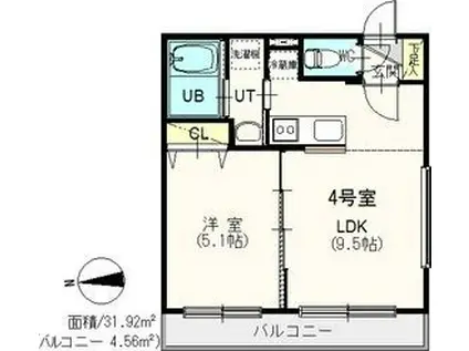 F・WORKS 水車町(1LDK/3階)の間取り写真