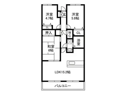 コトー陽光台(3LDK/5階)の間取り写真
