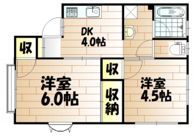 シティハイムカトレア(2DK/1階)の間取り写真