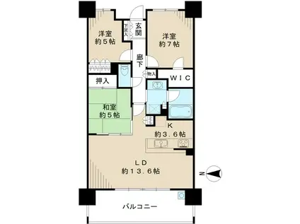 ル・サンク南千里ローレルコート(3LDK/11階)の間取り写真