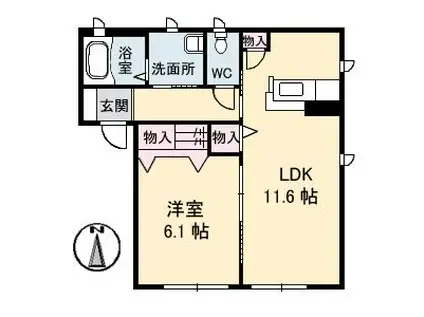 プログレスC棟(1LDK/1階)の間取り写真