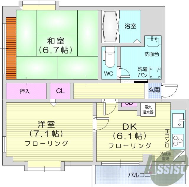SDハイツ古城B棟(2DK/2階)の間取り写真