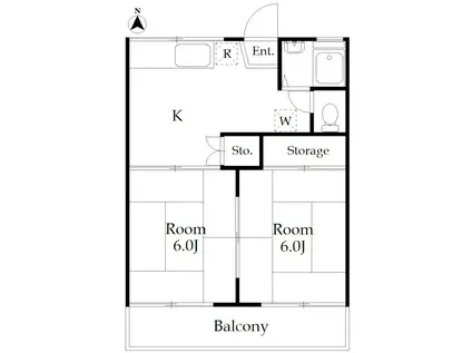 コーポヘリオ(2DK/2階)の間取り写真