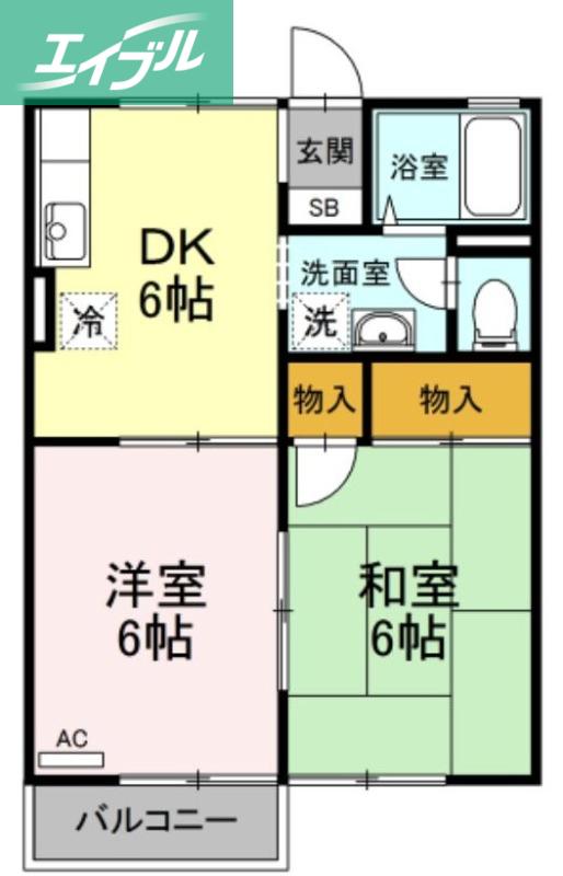 エクセルハイツ森安(2DK/2階)の間取り写真