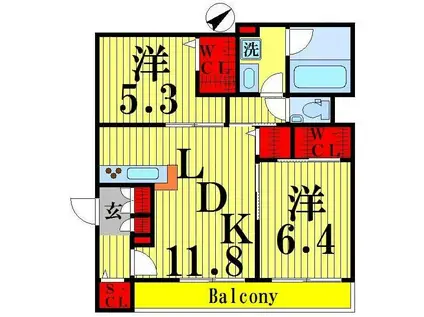 リトルパンサー草加(2LDK/3階)の間取り写真