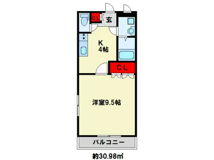 チェリーハイツ(1K/2階)の間取り写真