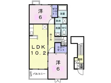 ウエストヒルズC(2LDK/2階)の間取り写真