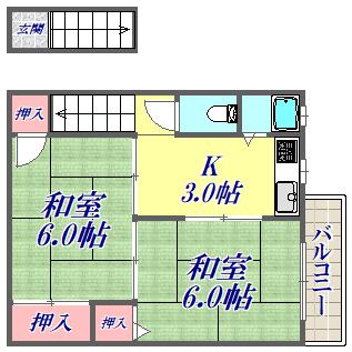 塚口グリーンハイツ3号館(2K/2階)の間取り写真