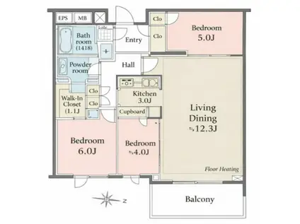 ザ・パークハウス小日向(3LDK/3階)の間取り写真