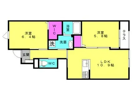 レコルテ(2LDK/1階)の間取り写真