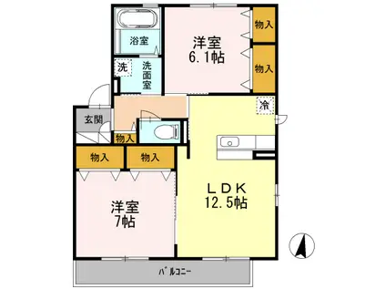 サンクレール(2LDK/2階)の間取り写真