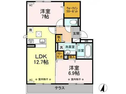セゾン II(2LDK/1階)の間取り写真