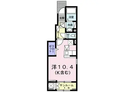 ヒラソル(ワンルーム/1階)の間取り写真