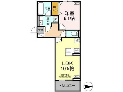 アレテー開出(1LDK/3階)の間取り写真