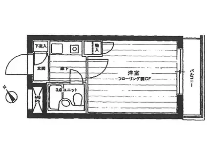 ライオンズマンション横浜山手(1K/3階)の間取り写真