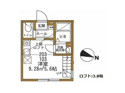 ハーミットクラブハウス佃野(ワンルーム/2階)の間取り写真