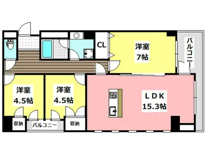 ル シェル(3LDK/3階)の間取り写真