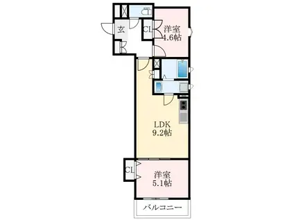 クリエオーレ南新町(2LDK/2階)の間取り写真