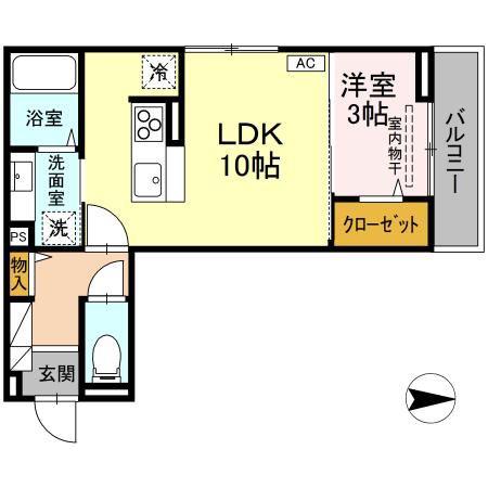 J-ROOM妃 VII番館 屋代駅前(1LDK/3階)の間取り写真
