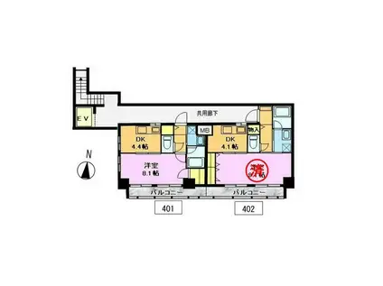 グラン・コスタ湘南弐番館(1K/4階)の間取り写真