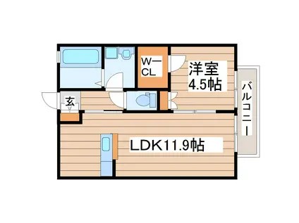 インフィニティ富沢参番館(1LDK/1階)の間取り写真