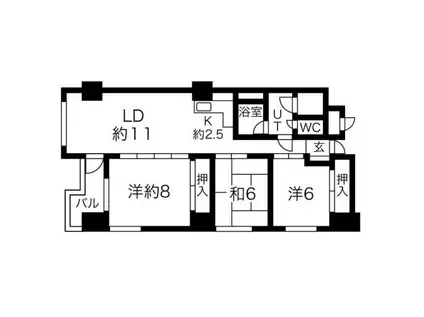 ライオンズマンション真駒内(3LDK/8階)の間取り写真
