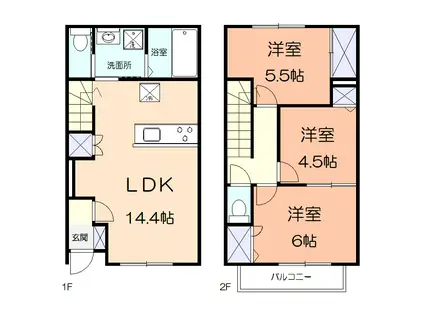 アメニティー寒川町一之宮アパート(3LDK/1階)の間取り写真
