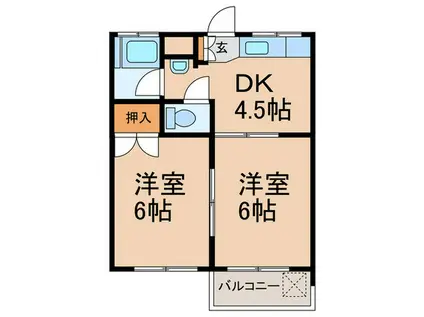 ハイツオカダ(2DK/4階)の間取り写真