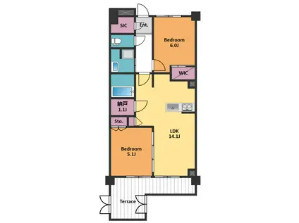 アトラスシティ千歳烏山グランスイート風ノ棟(2LDK/1階)の間取り写真