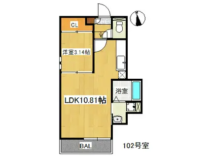 GRANDTICLEAF姪浜(1LDK/1階)の間取り写真