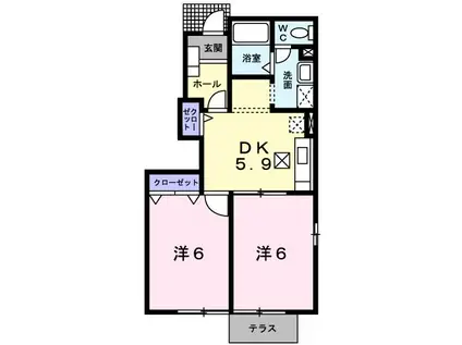 シャン・ド・フルールB(2DK/1階)の間取り写真